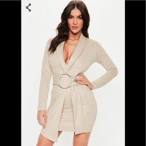 Taupe Suede Belted Blazer Dress